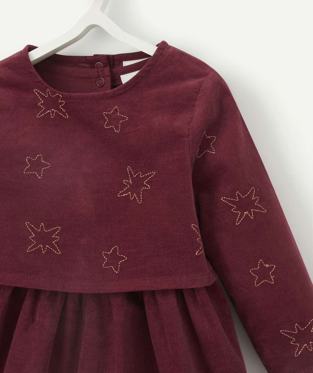ROBE EN VELOURS RAS BORDEAUX ET ÉTOILES BRODÉES AVEC GILET AMOVIBLE