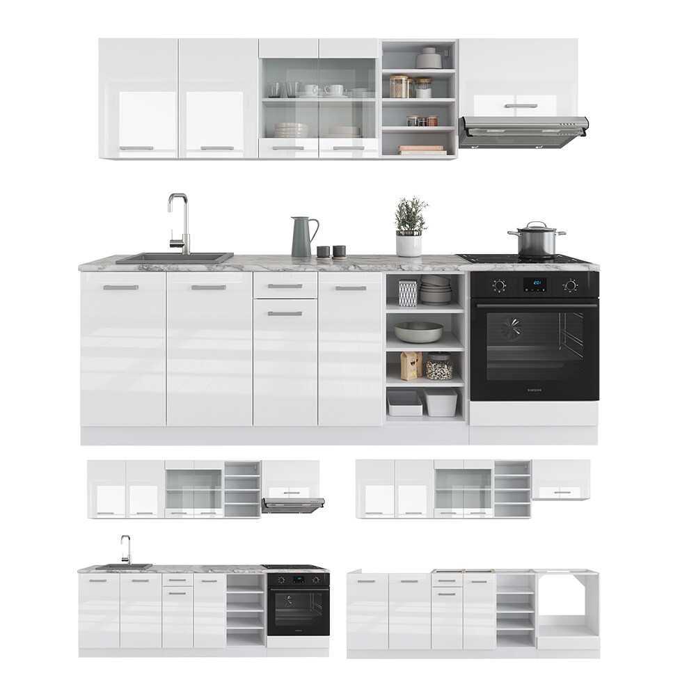 Vicco Küchenzeile Küchenblock Einbauküche R-Line 240 cm Weiß Arbeitsplatte Hochglanz