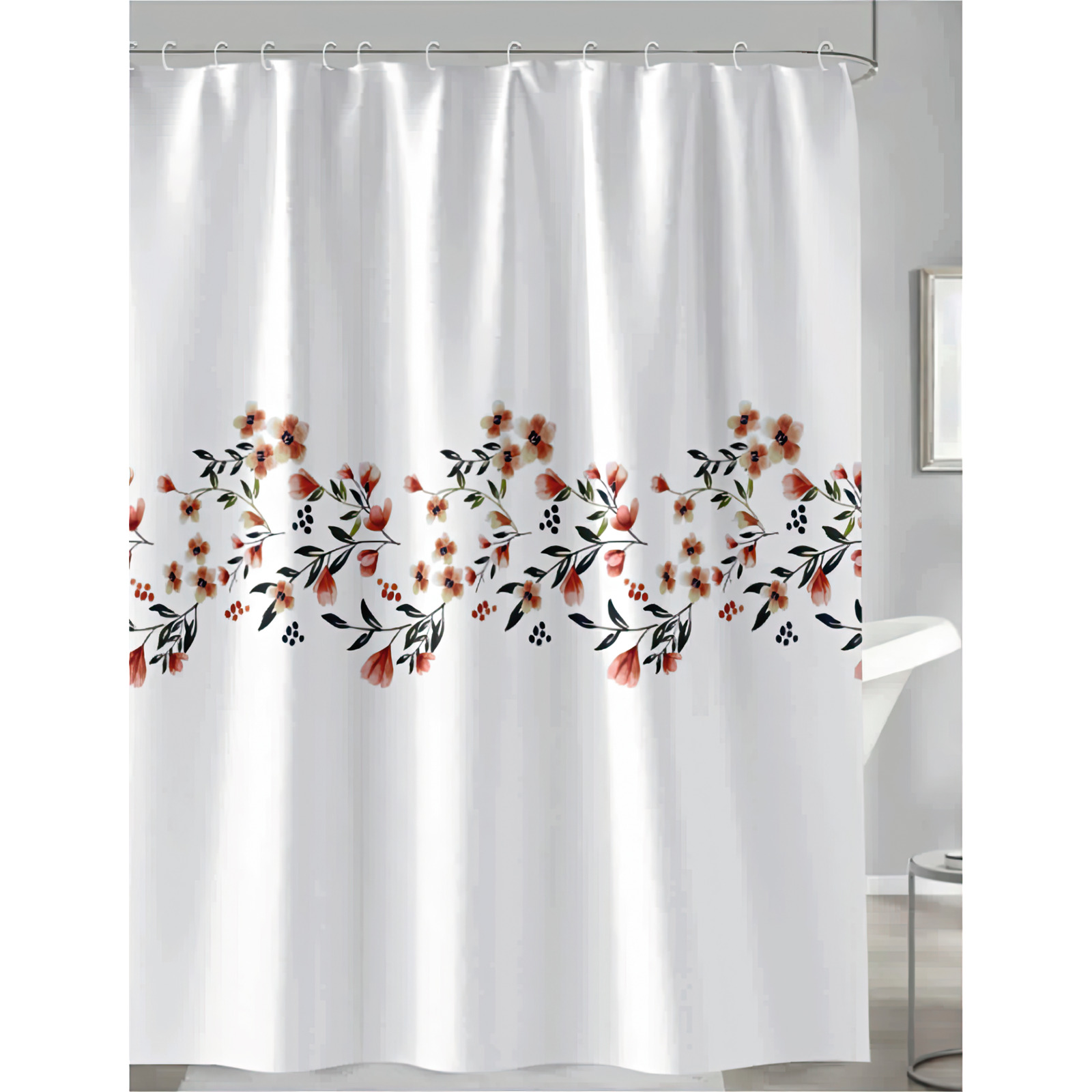 Duschvorhang weiss mit Blumen 180 x 180 cm