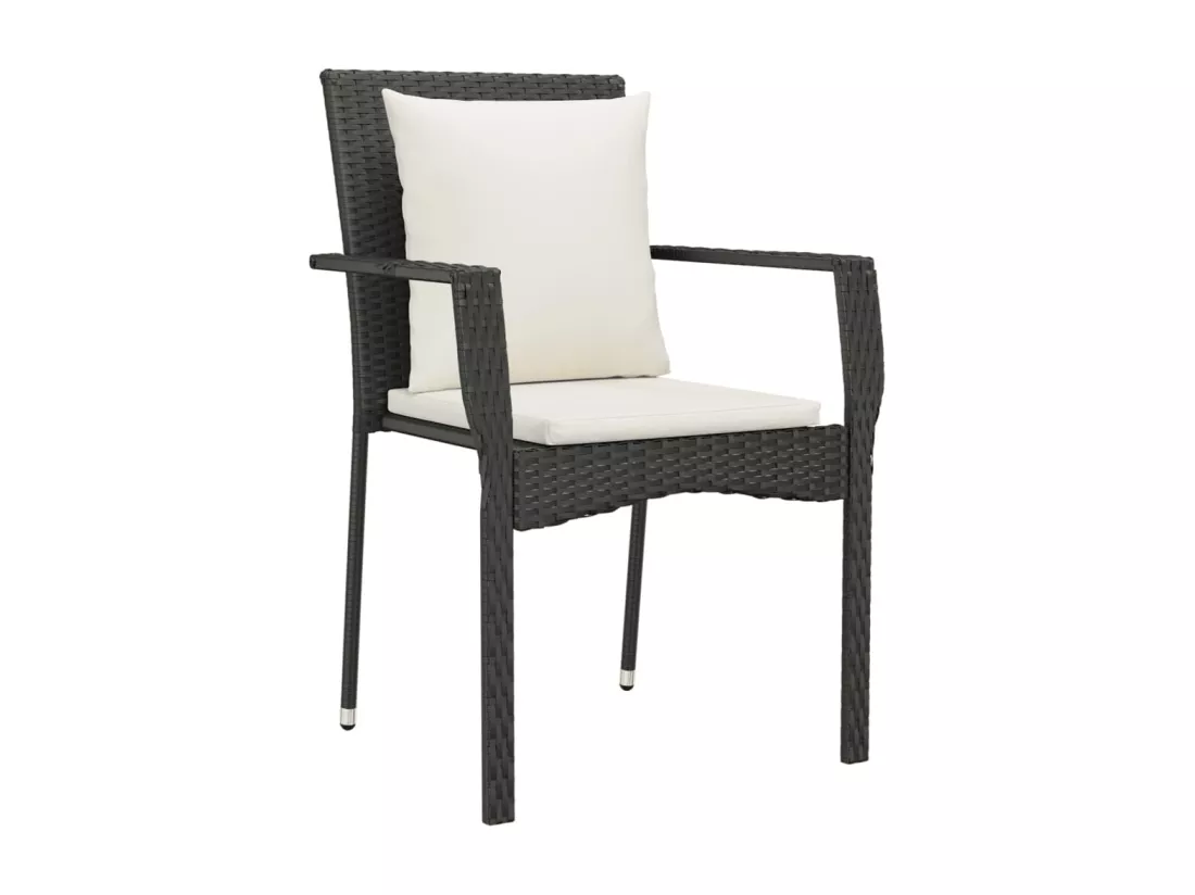 Ensemble à manger jardin 9pcs et coussins noir résine tressée