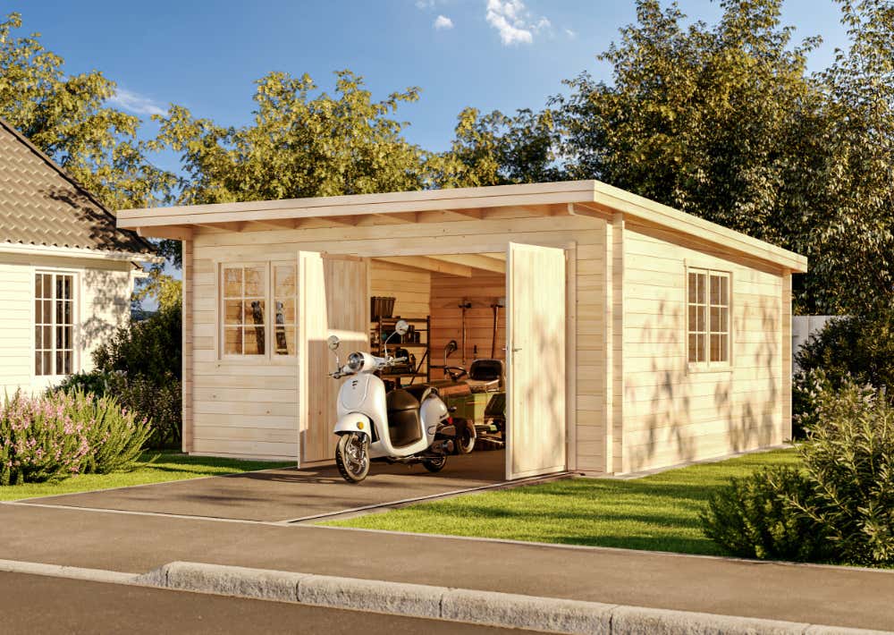 Alpholz Enkele Garage 44-B, houten garage, carport met 44 mm wanddikte, prefab garage met montagemateriaal, natuurlijke afwerking, 5,1 x 5,1 m