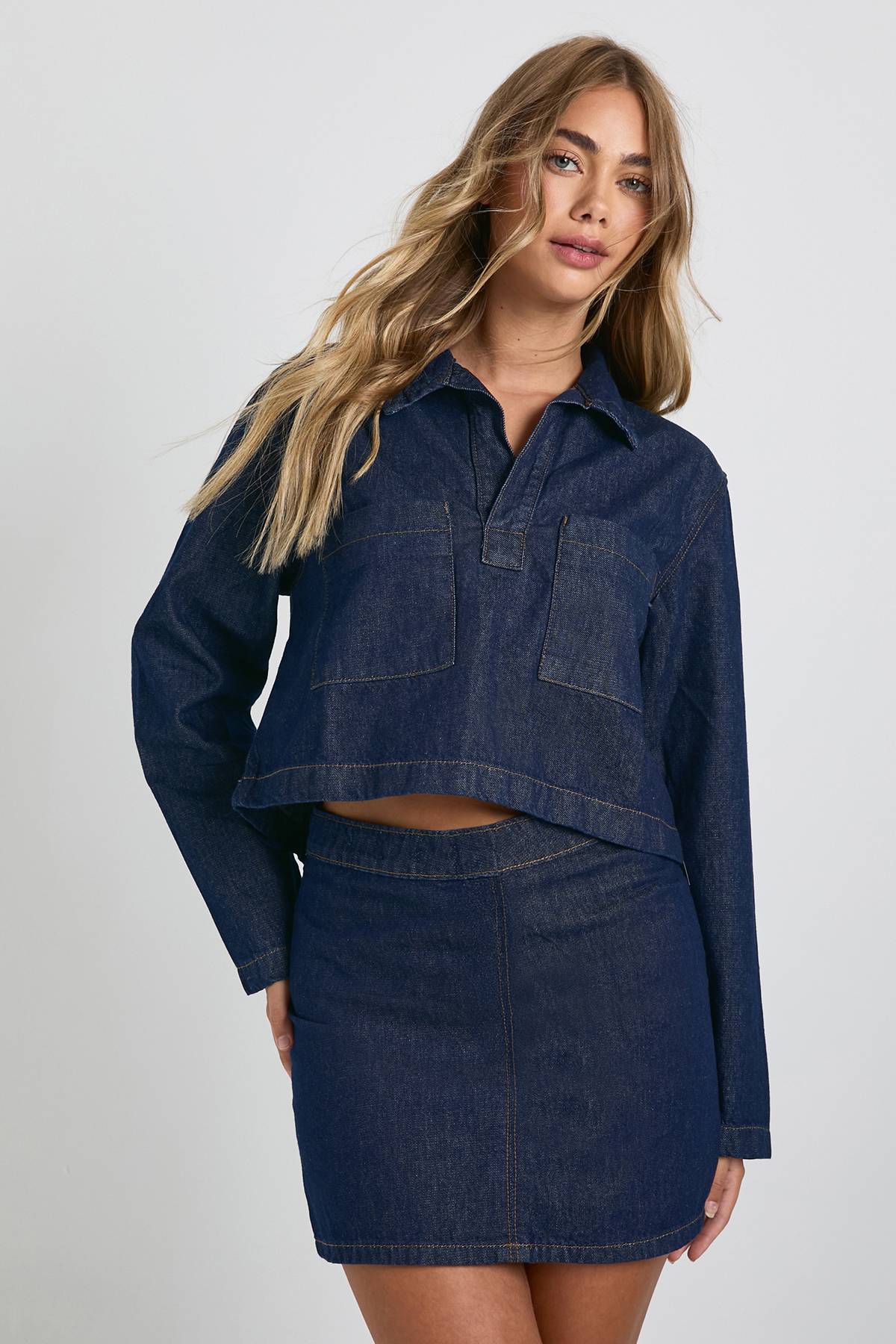 boohoo Chemise de rugby en denim à col