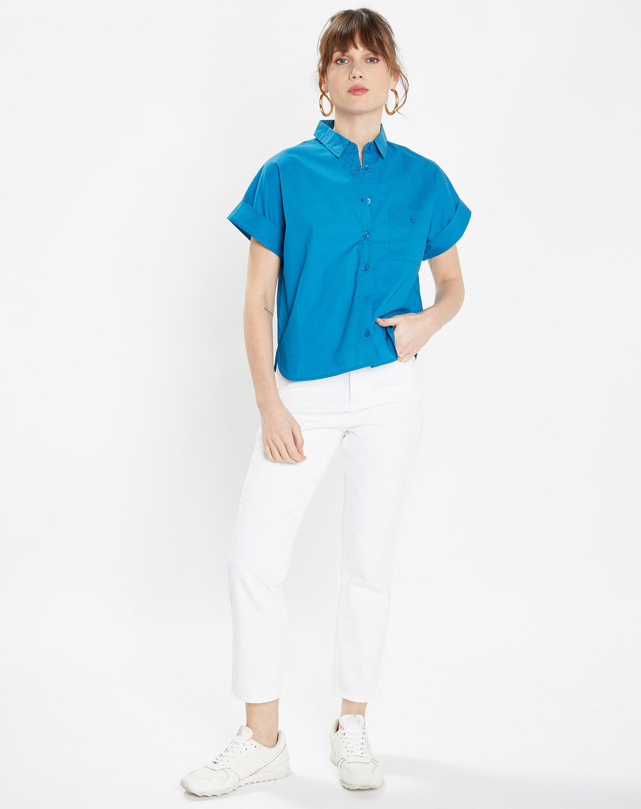 Galeries Lafayette Jean courte cigarette Ediso ajusté 7/8 blanc