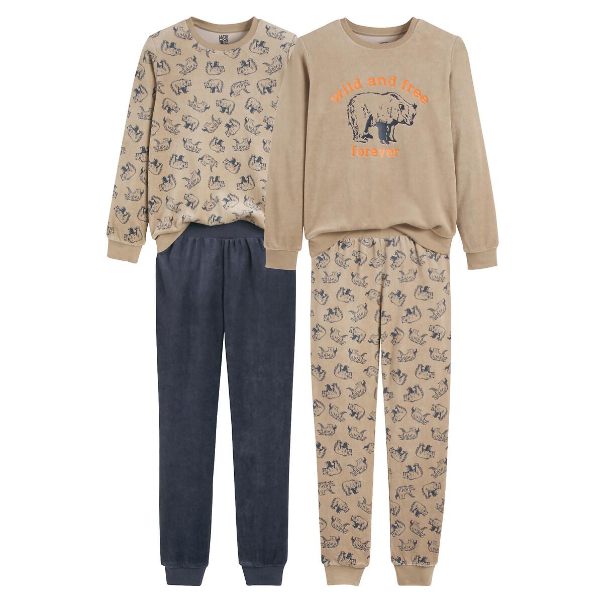 COLEÇÃO LA REDOUTE<br>Conjunto de 2 pijamas de veludo com estampa de urso
