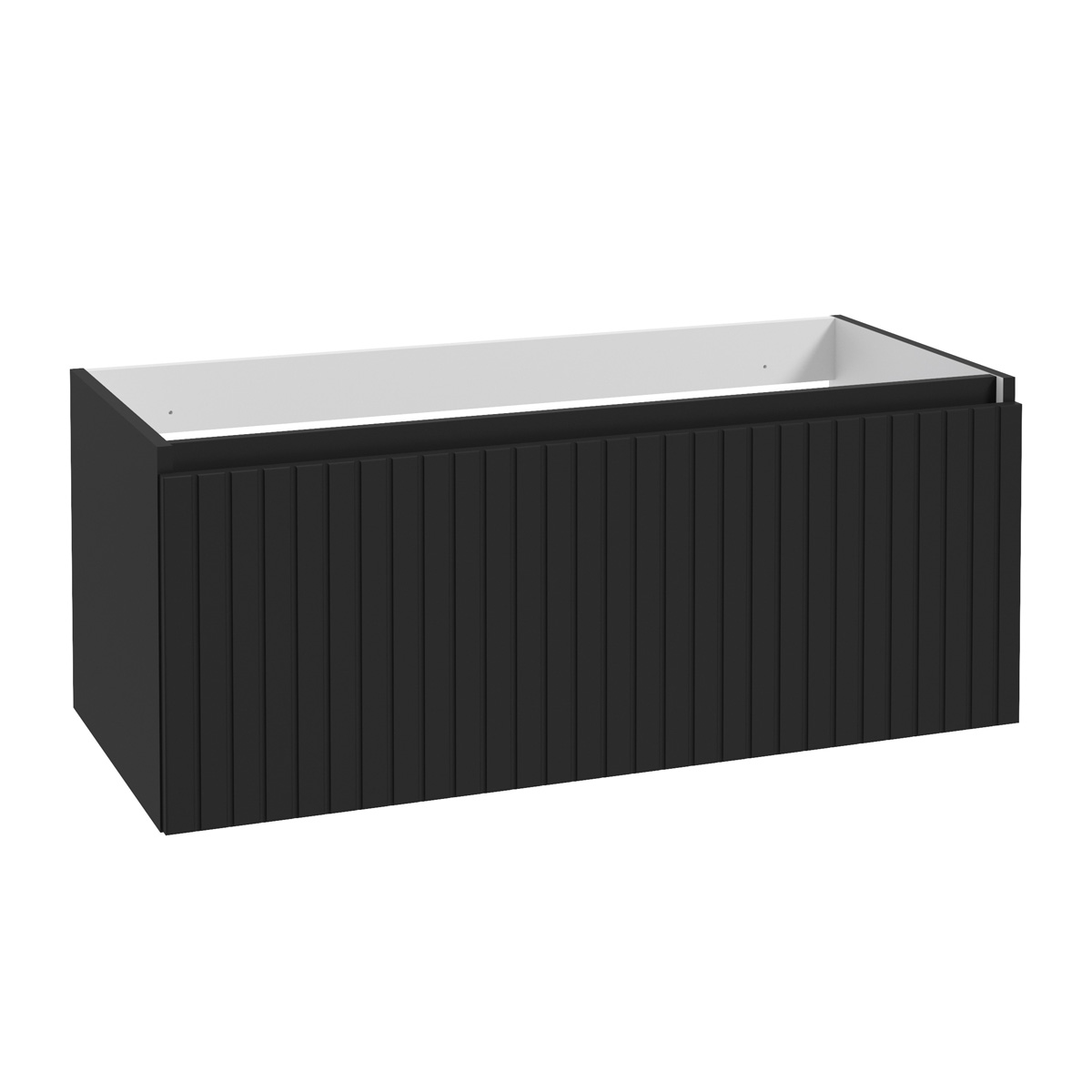 Fontana Stripe zwart badmeubel ribbelfront 100cm met zwarte waskom en ovale LED spiegel