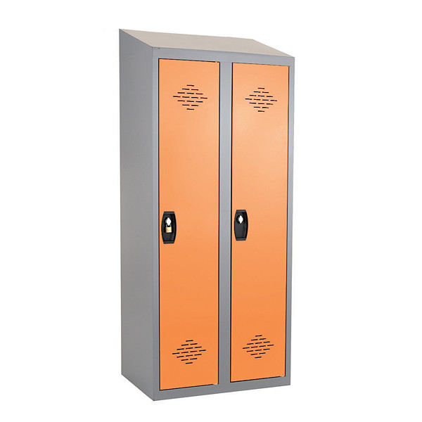 Vestiaires monobloc Confort Industrie salissante 2 cases, toit incliné, gris / orange