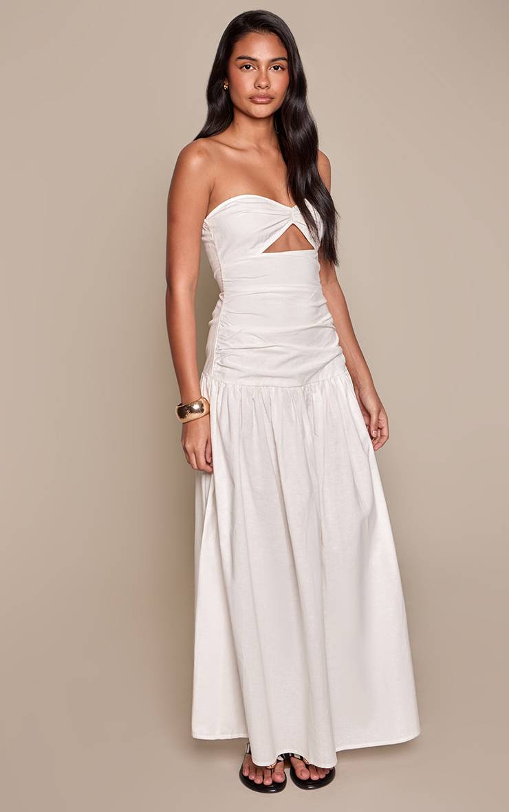 Blanc Robe Maxi Bandeau Aspect Lin Avec Détail Découpe À La Poitrine