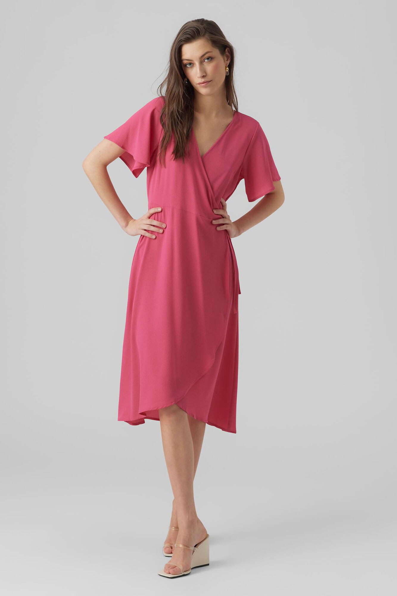Vestido midi cruzado - Rosa