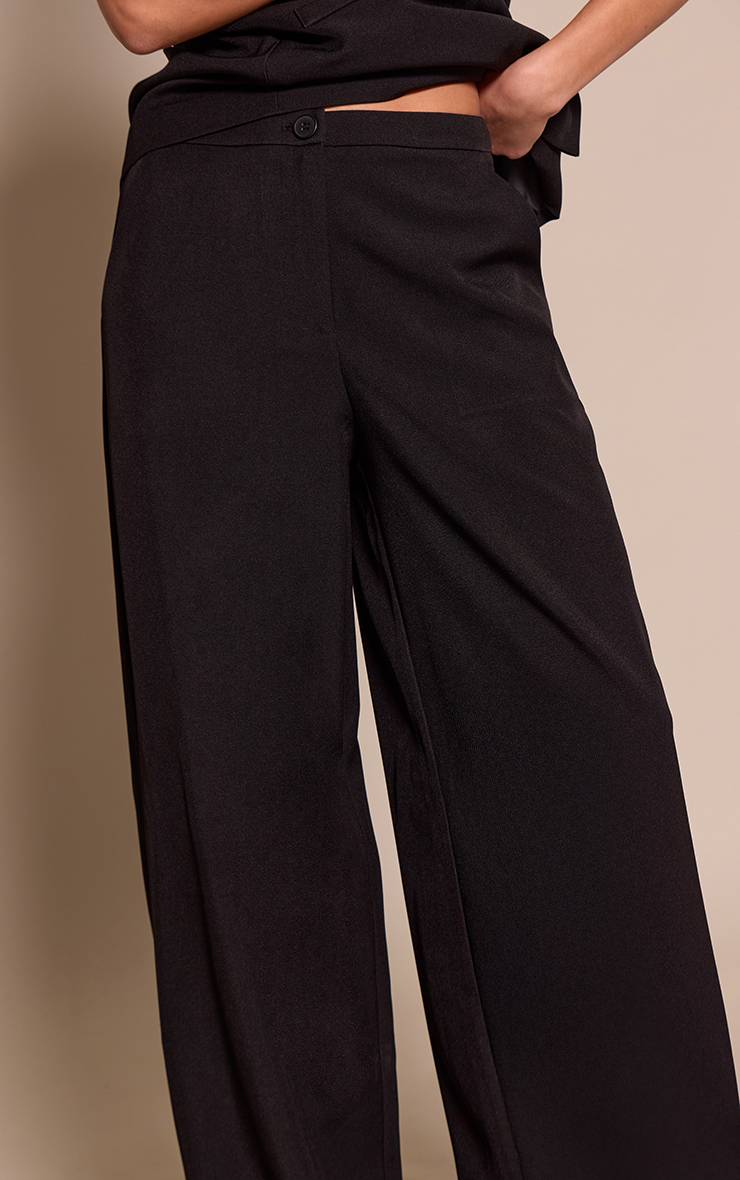 Noir Pantalon Large Taille Mi-haute Plissé En Tissu Tissé Ensemble Coordonné