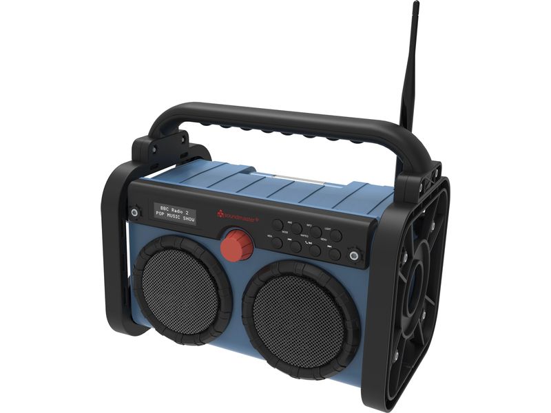 soundmaster Baustellenradio DAB85BL Blau DAB /UKW Baustellen-/Gartenradio mit Bluetooth, LED-Arbeitsleuchte und Akku