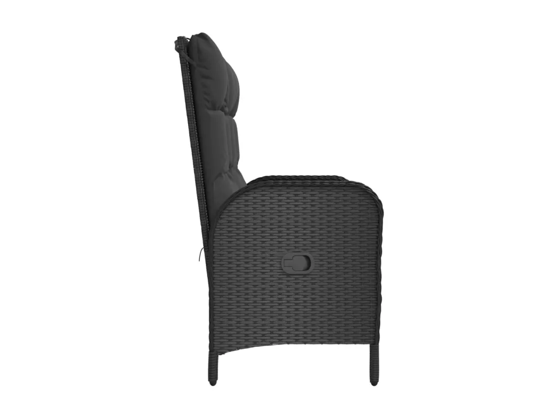 Banc de jardin inclinable avec coussins 107cm Poly rotin Noir