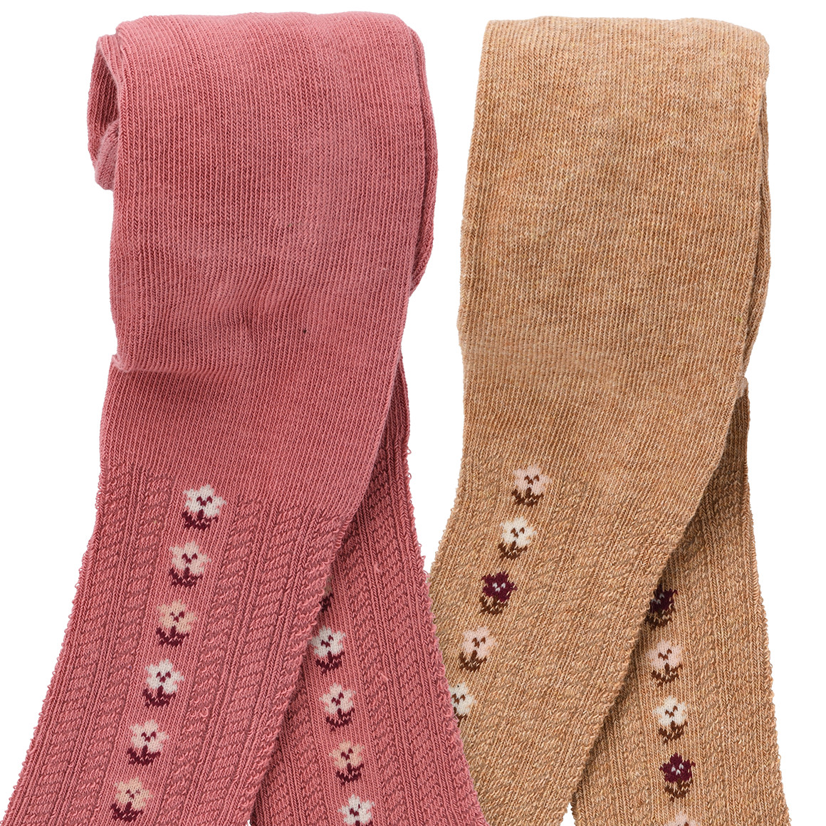 Topomini 2 Newborn Strumpfhosen mit Blümchen rosa / hellbraun
