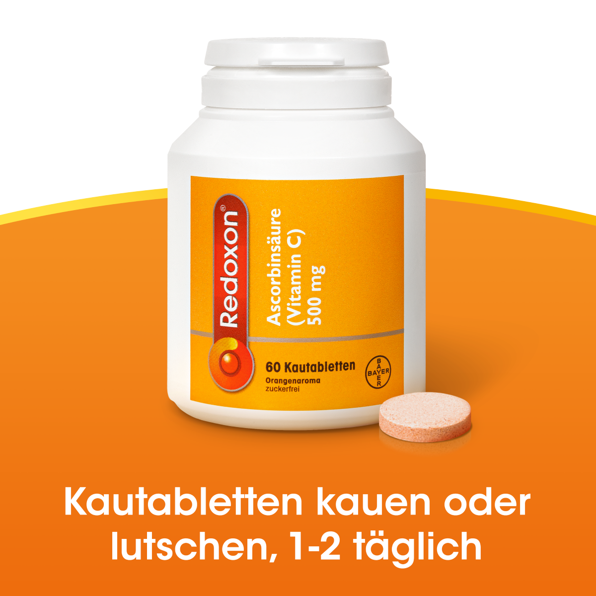 REDOXON Kautabl 500 mg Orangenaroma zuckerfrei Ds 60 Stk<br>60 Stück, Dose, Kautablette, Orangenaroma zuckerfrei