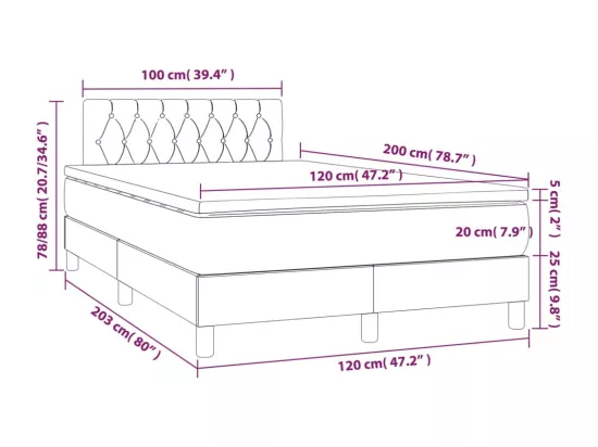 Sommier tapissier matelas et LED Marron foncé 120x200 cm Tissu