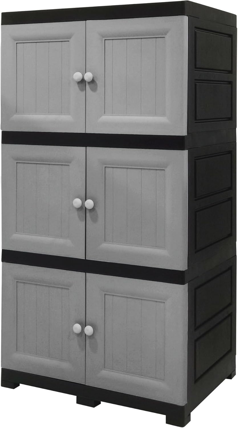 Mehrzweckkomode mit einrastenden Klapptüren, Haushaltsschrank 68x48x134cm mit 3 extra großen Fächern, Stabile Ausführung 20kg pro Fach, schöner Allzweck-Aufbewahrungsschrank
