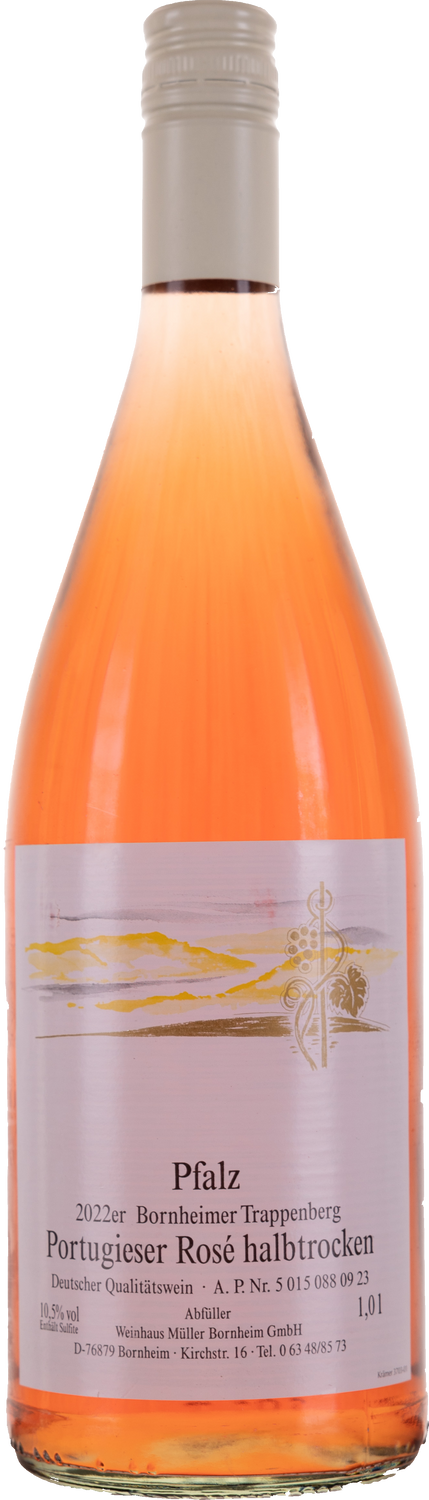 Weinhaus Müller Bornheim Pfalz Portugieser Rosé Wein halbtrocken 11,5 % vol. 1 Liter Flasche