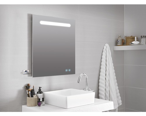 LED badkamerspiegel Lina 60x80 cm IP 44 (beschermd tegen vreemde voorwerpen en spatwater) met anti-condensfunctie en dubbele USB-aansluiting