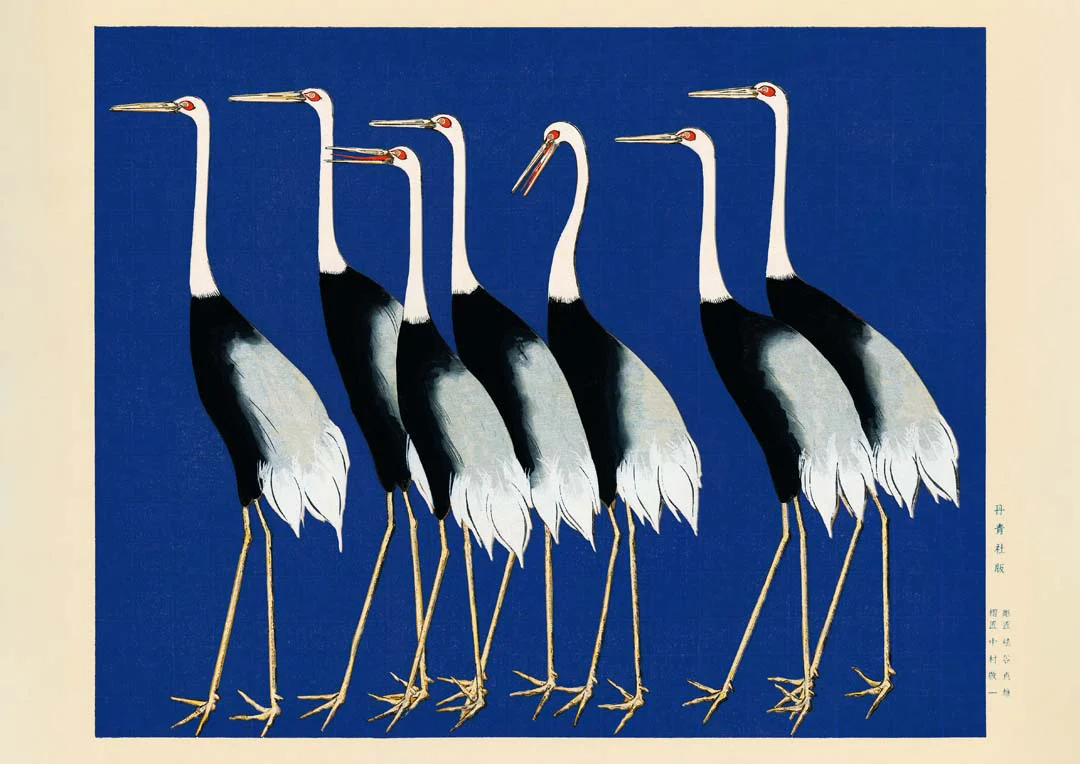 7 Vögel von Korin in Blau