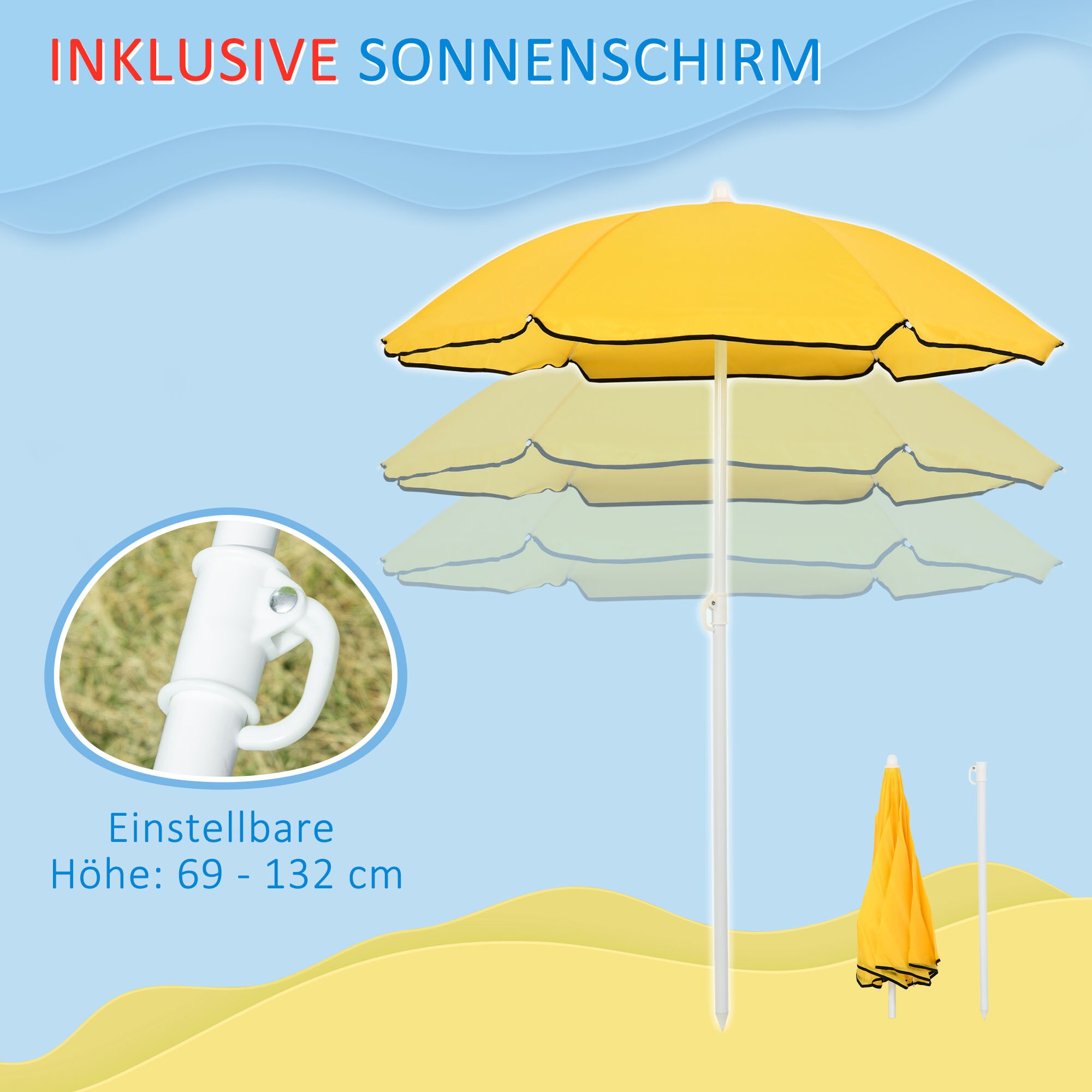 HOMCOM Sandspielzeug mit Sonnenschirm bunt 72,5L x 78B x 81,5H cm