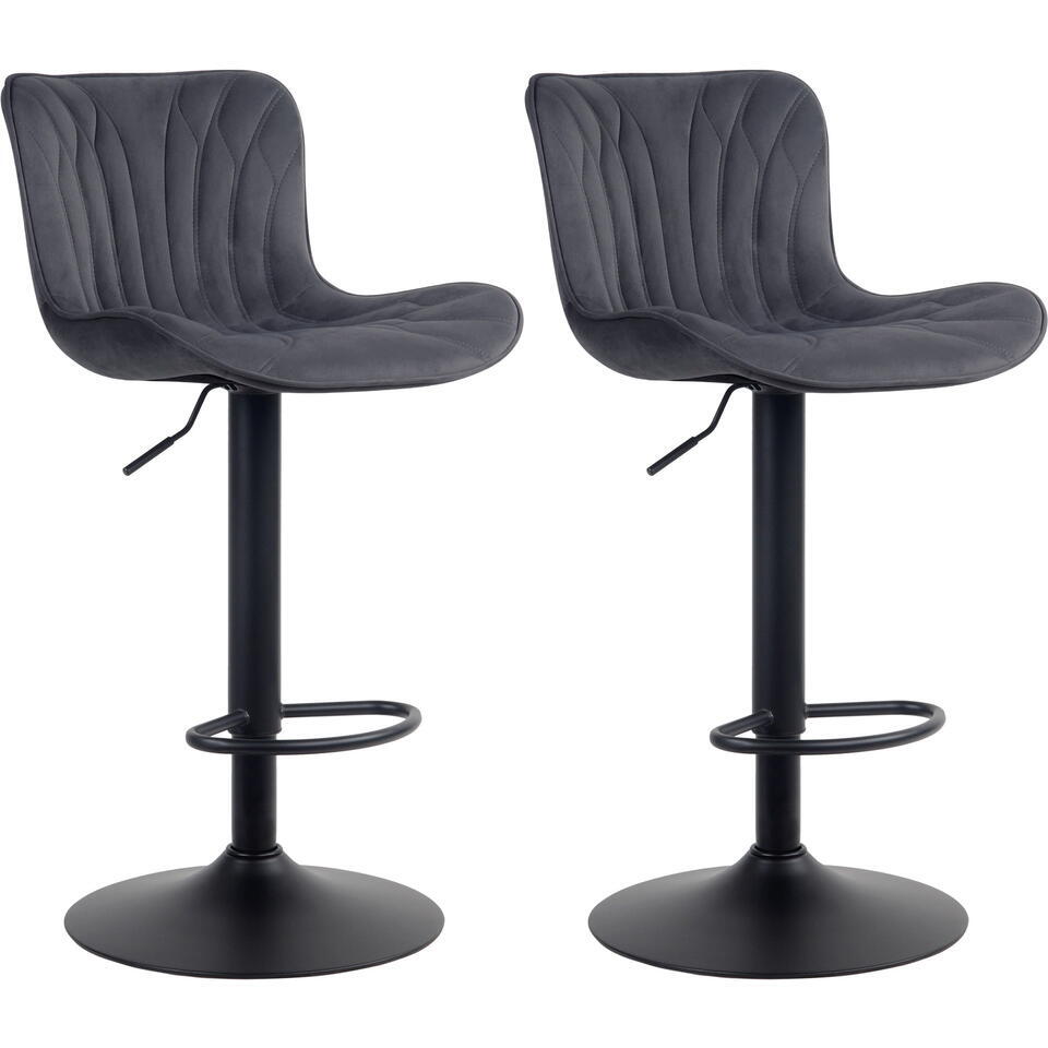 CLP Set van 2 Barkruk Linus mat zwart Frame - Fluweel - zwart