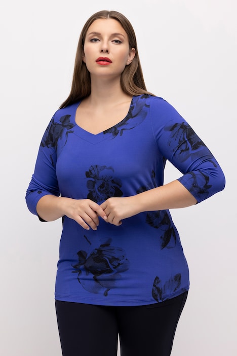 Slinkyshirt, Blüten, Herzausschnitt, 3/4-Arm