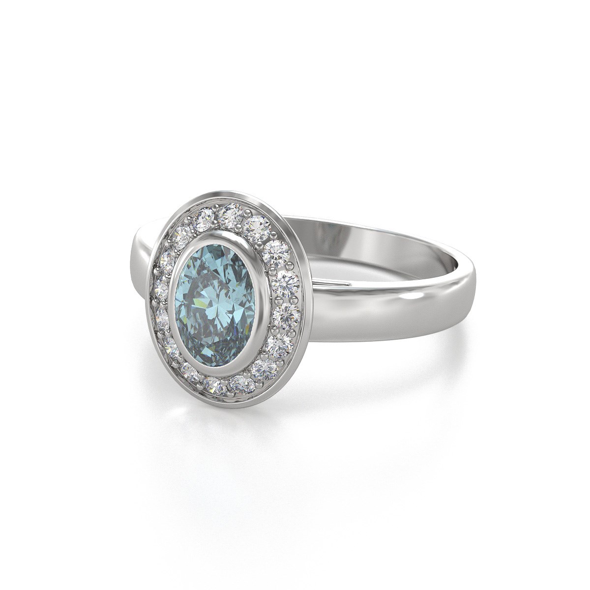 Bague ADEN Or 585 Blanc Aigue-Marine et diamants 2.788grs