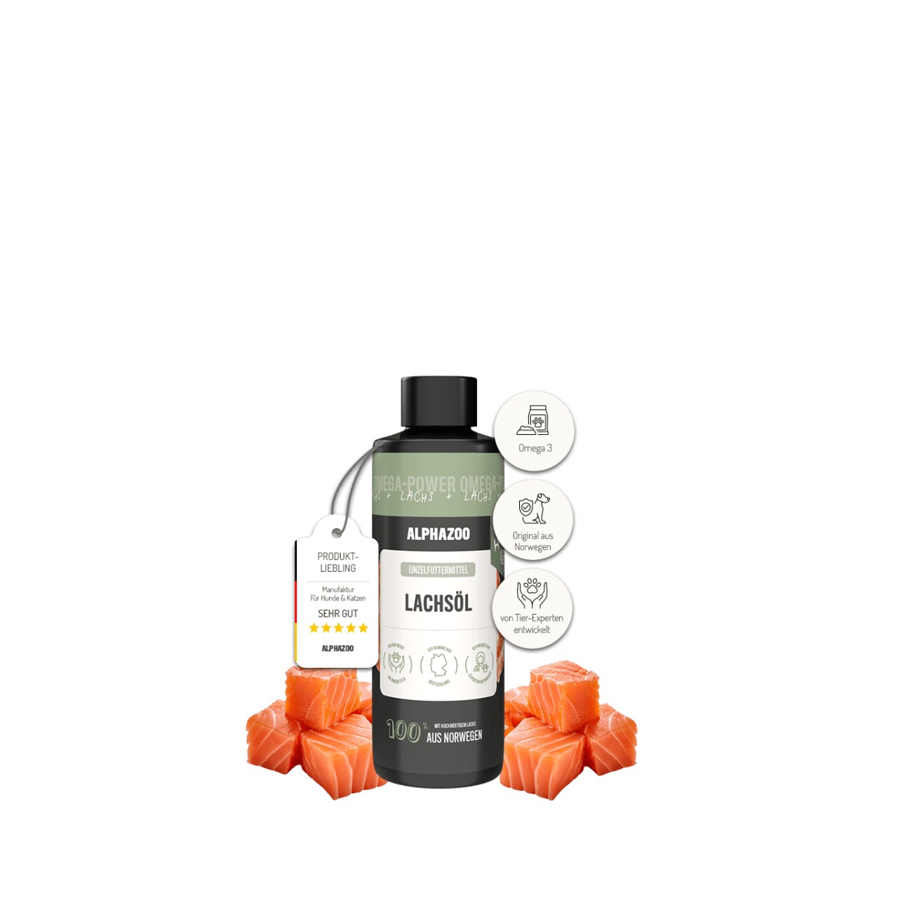 ALPHAZOO Premium Lachsöl für Hunde I Natürliches Omega-3 Fischöl