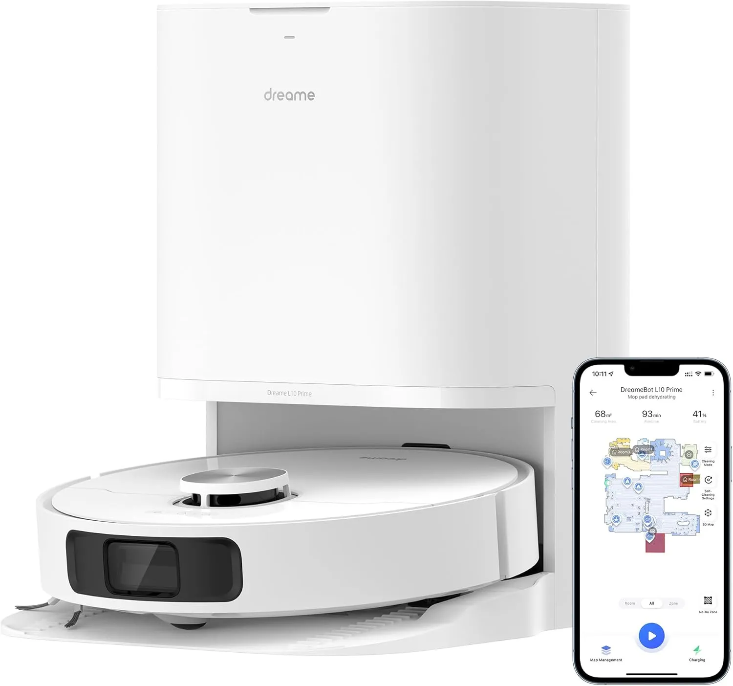 dreame L10 Prime Saugroboter und Wischroboter mit Automatischer Waschstation von Wischpads, 7mm Mopanhebung, LDS Navigation, 4000Pa Saugleistung, 3D Mapping, WiFi/APP