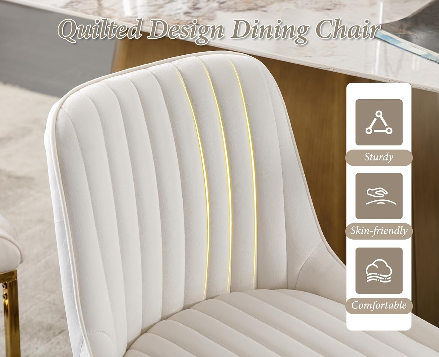 chairus Esszimmerstühle 2er Set Samt, Küchenstühle für Esszimmer, Moderne Polsterstühle mit Metallbeinen, Essstühle für Küche Wohnzimmer, Weiß