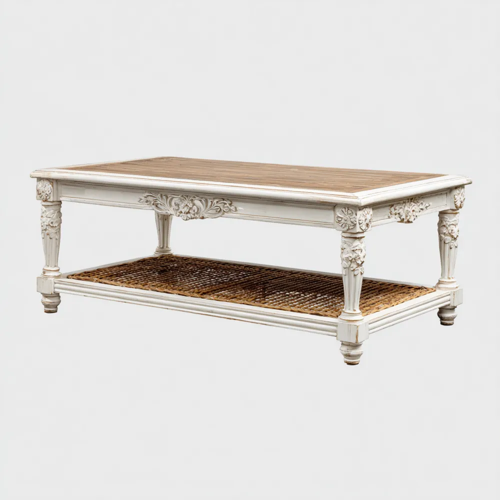 Couchtisch Holz 110x60x45 cm – Weiß/Natur – Klassisches Design