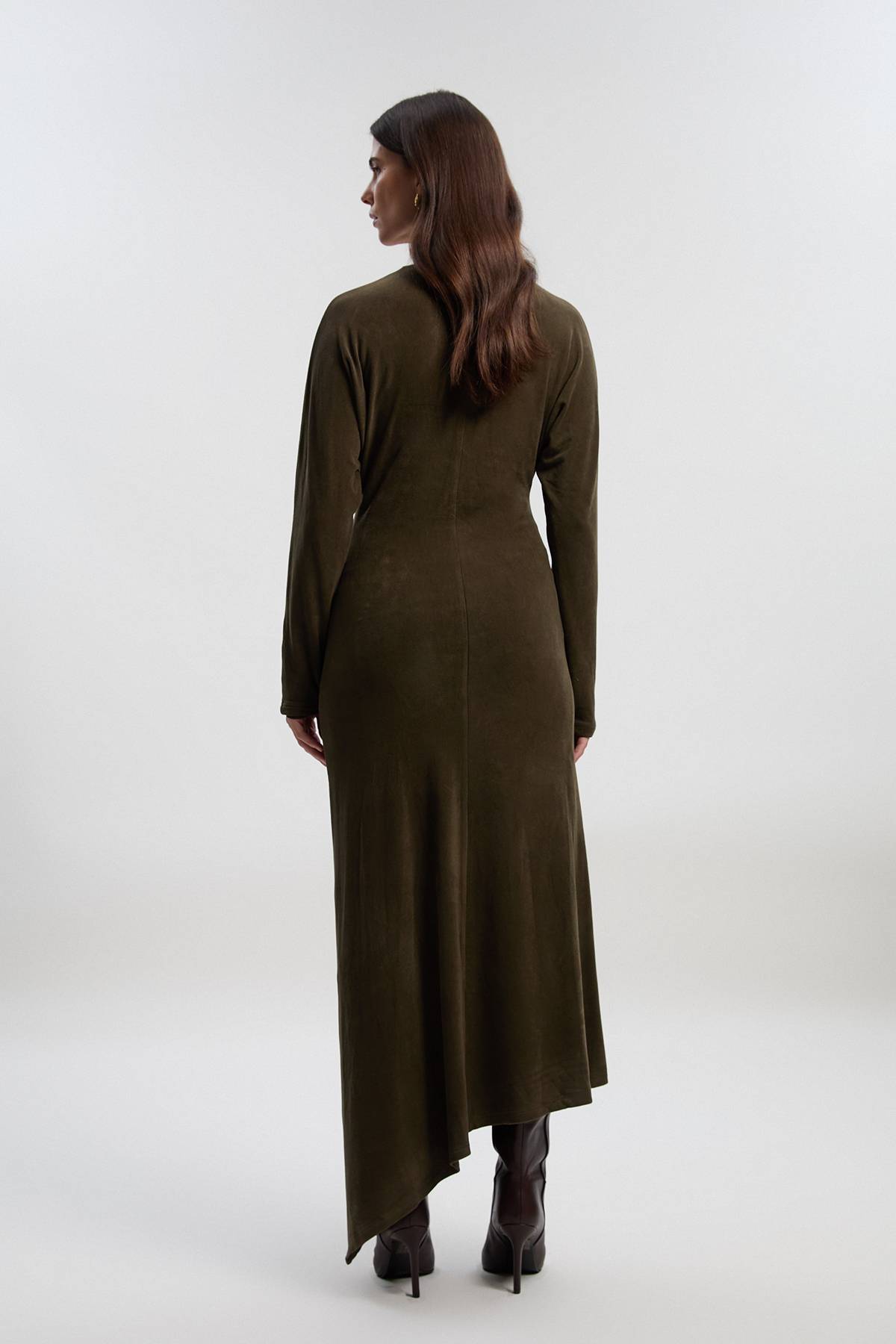 KarenMillen Robe Mi-longue en Jersey Texturé Brossé avec Détail Froncé