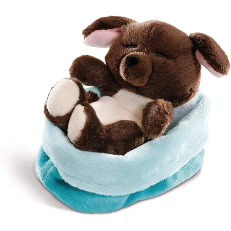 NICI Sleeping Puppies schlafendes Hundebaby im Körbchen, 12 cm