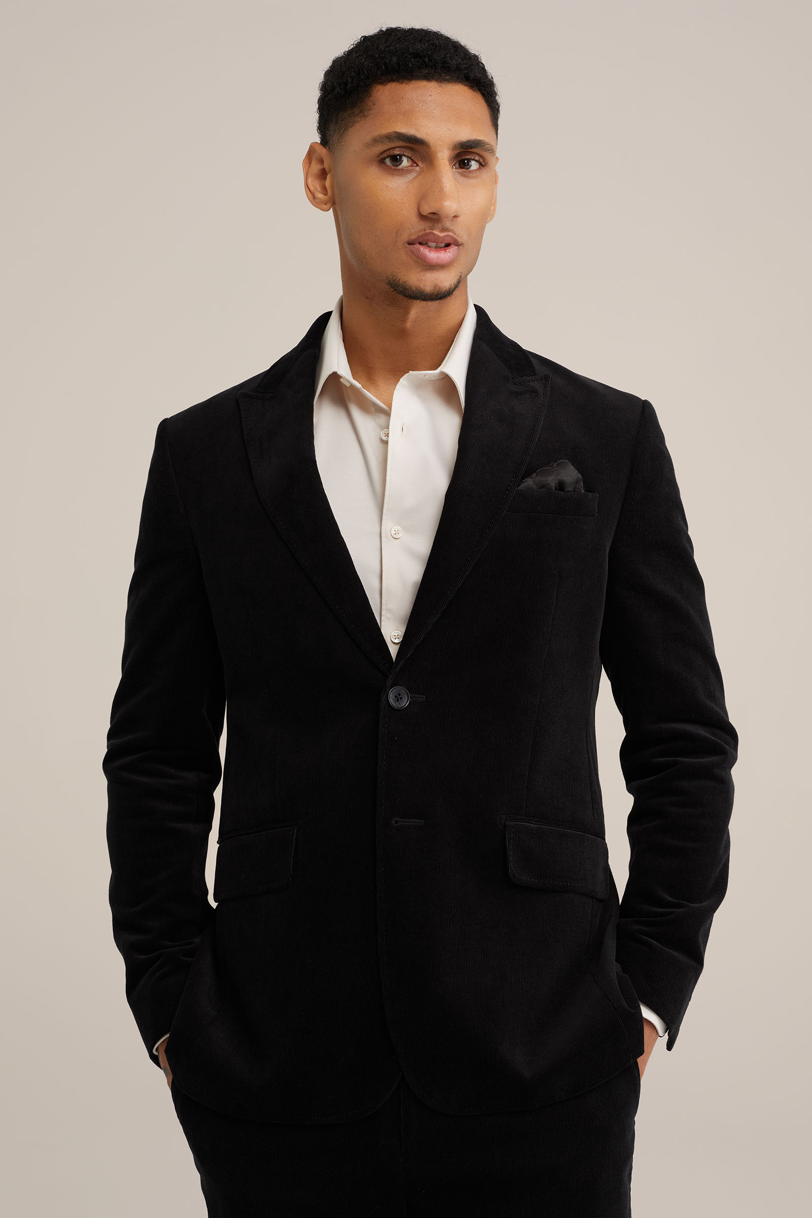 slim fit blazer van corduroy Van Gils Zwart