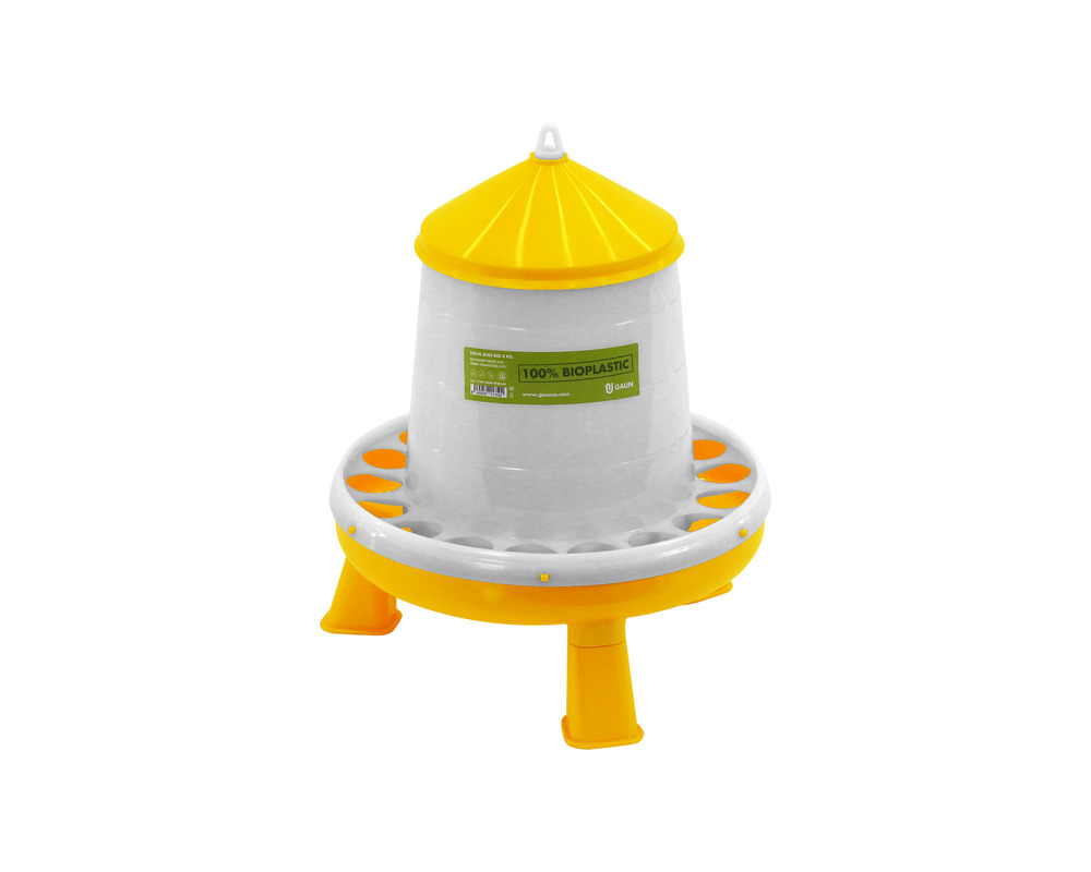 Mangeoire bio plastique sur pieds poules, volailles 4 kg
