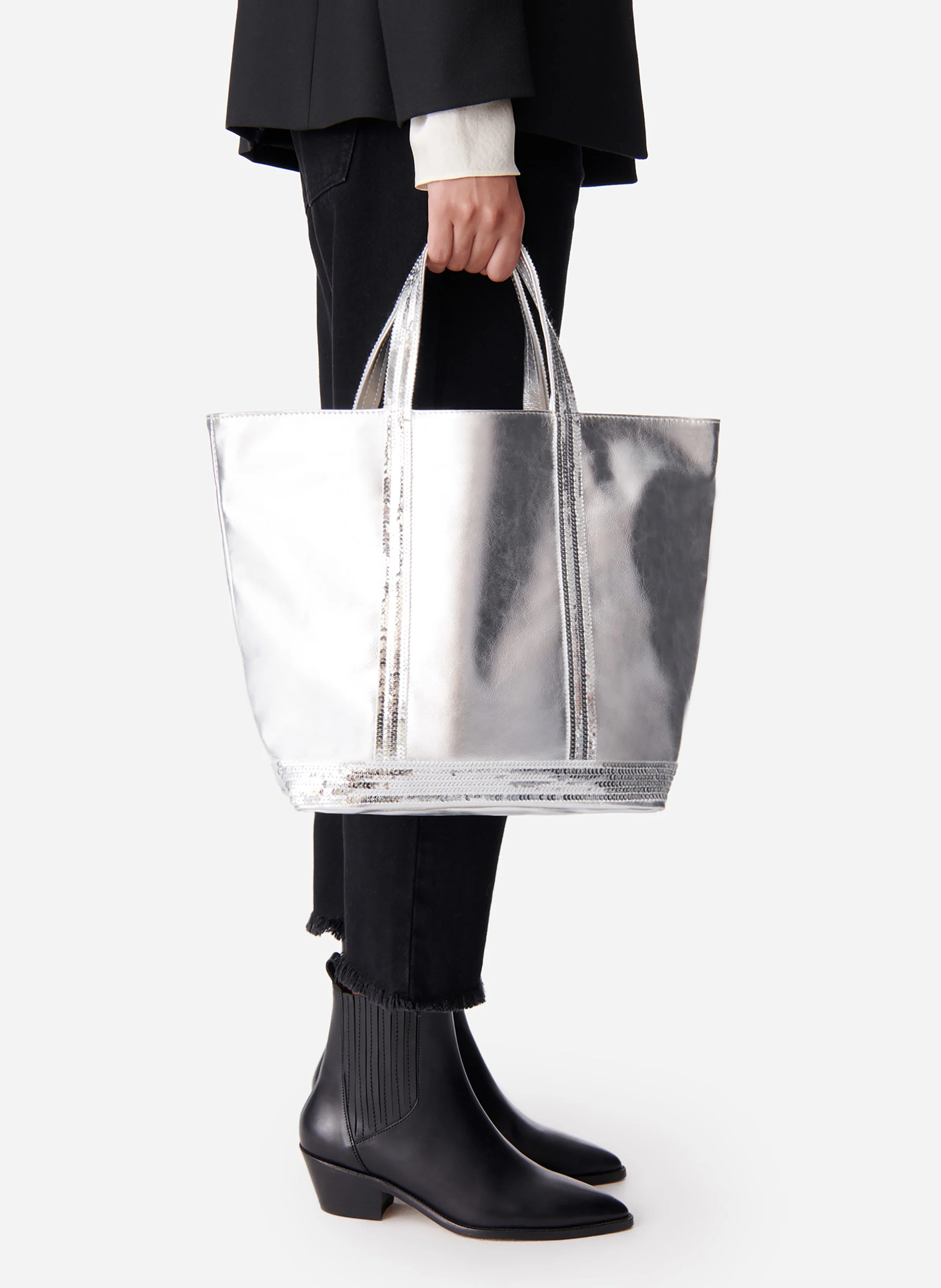 CABAS M - Cabas M en cuir métallisé | Gris