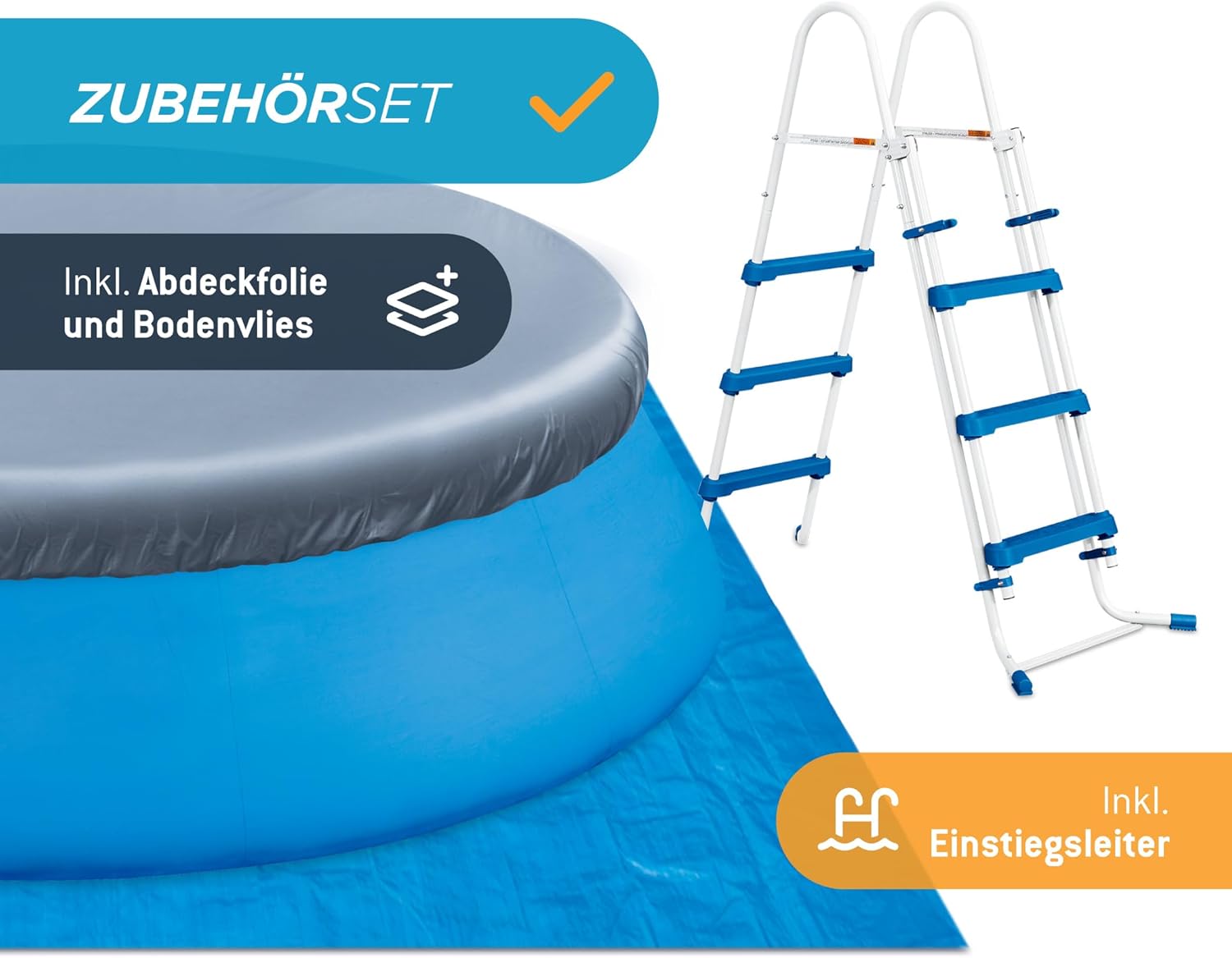 Summer Waves Quick Up Pool Komplettset | Rund 457x107 cm Blau | Aufstellpool Set | Gartenpool & Schwimmbecken inkl. Filterpumpe, Bodenvlies, Abdeckplane & Einstiegsleiter (457x457x107 cm)