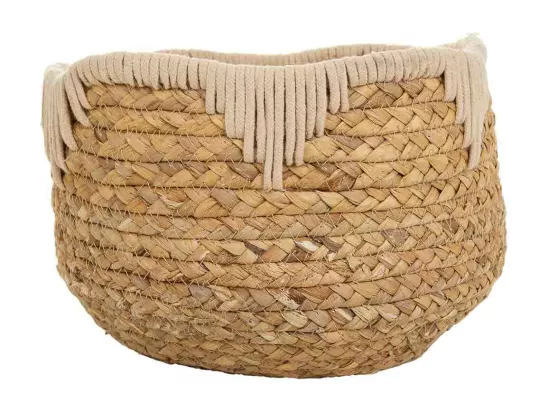 Panier en fibres naturelles et coton blanc D27x20