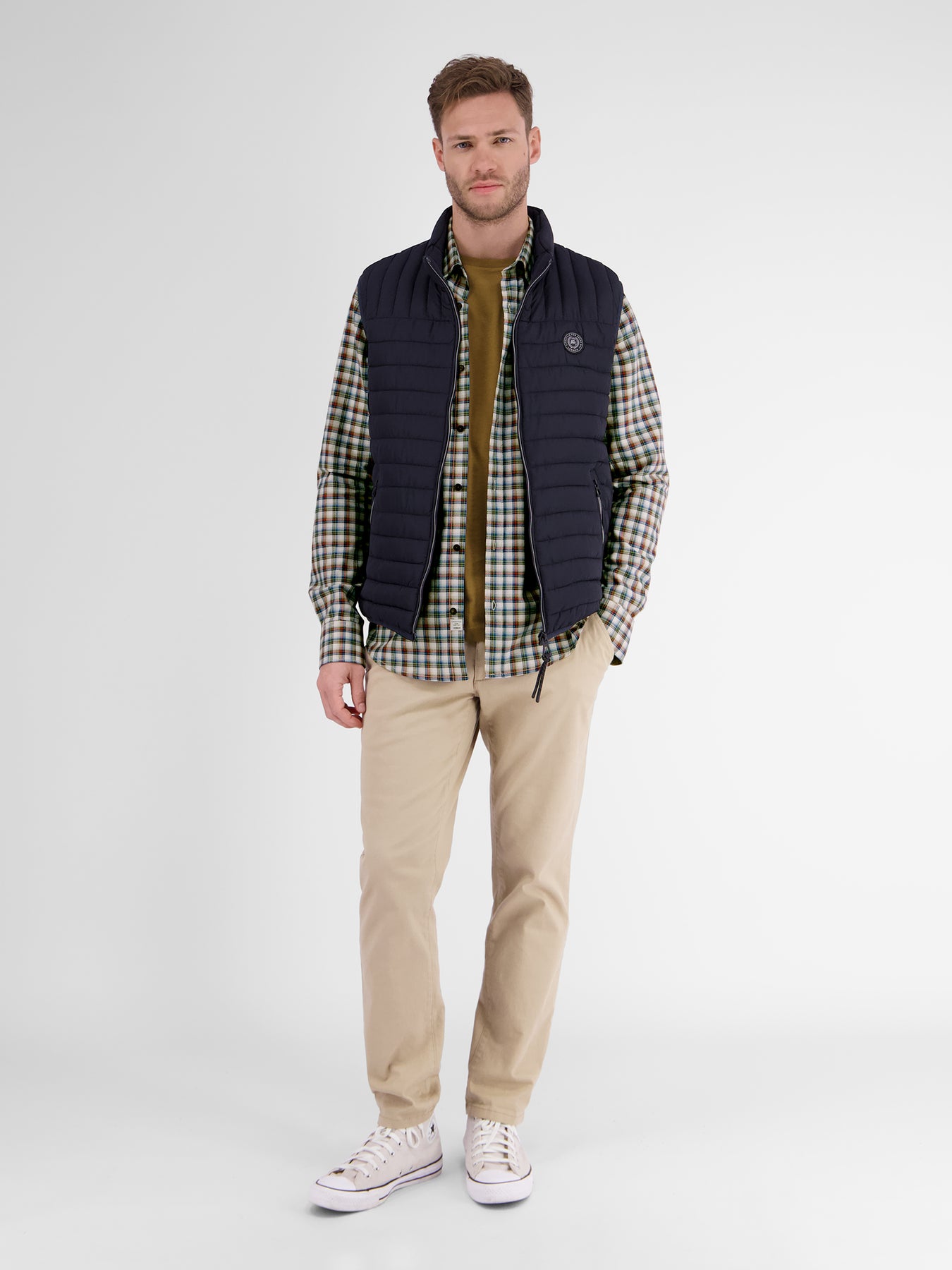 Langarmhemd , kariert, verdeckter Button-down-Kragen