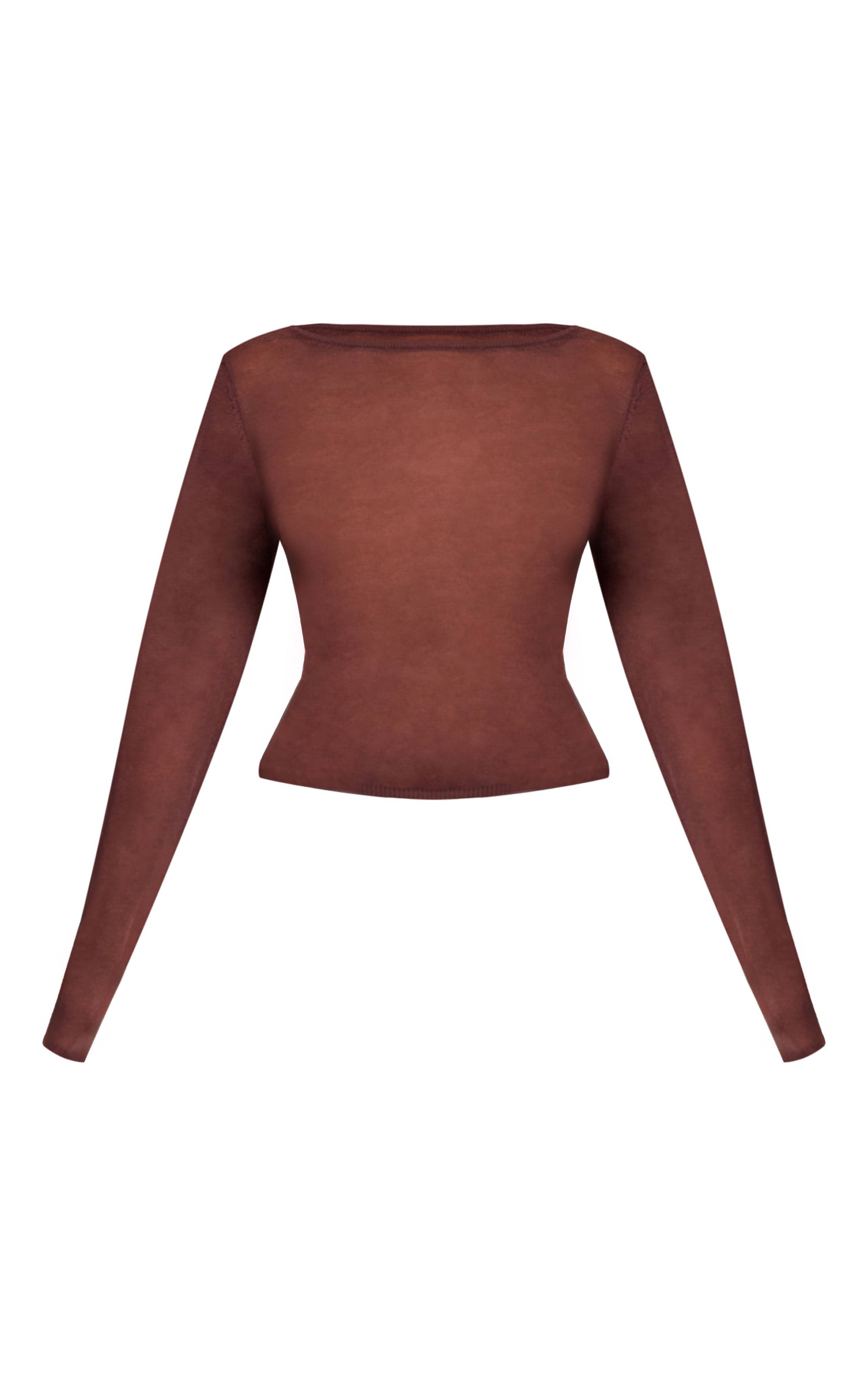 Chocolat Top Petite En Maille Transparente À Manches Longues