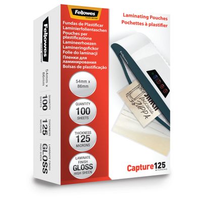 Fellowes - 100 pochettes de plastification (54 x 86 mm) - 125 microns - brillantes