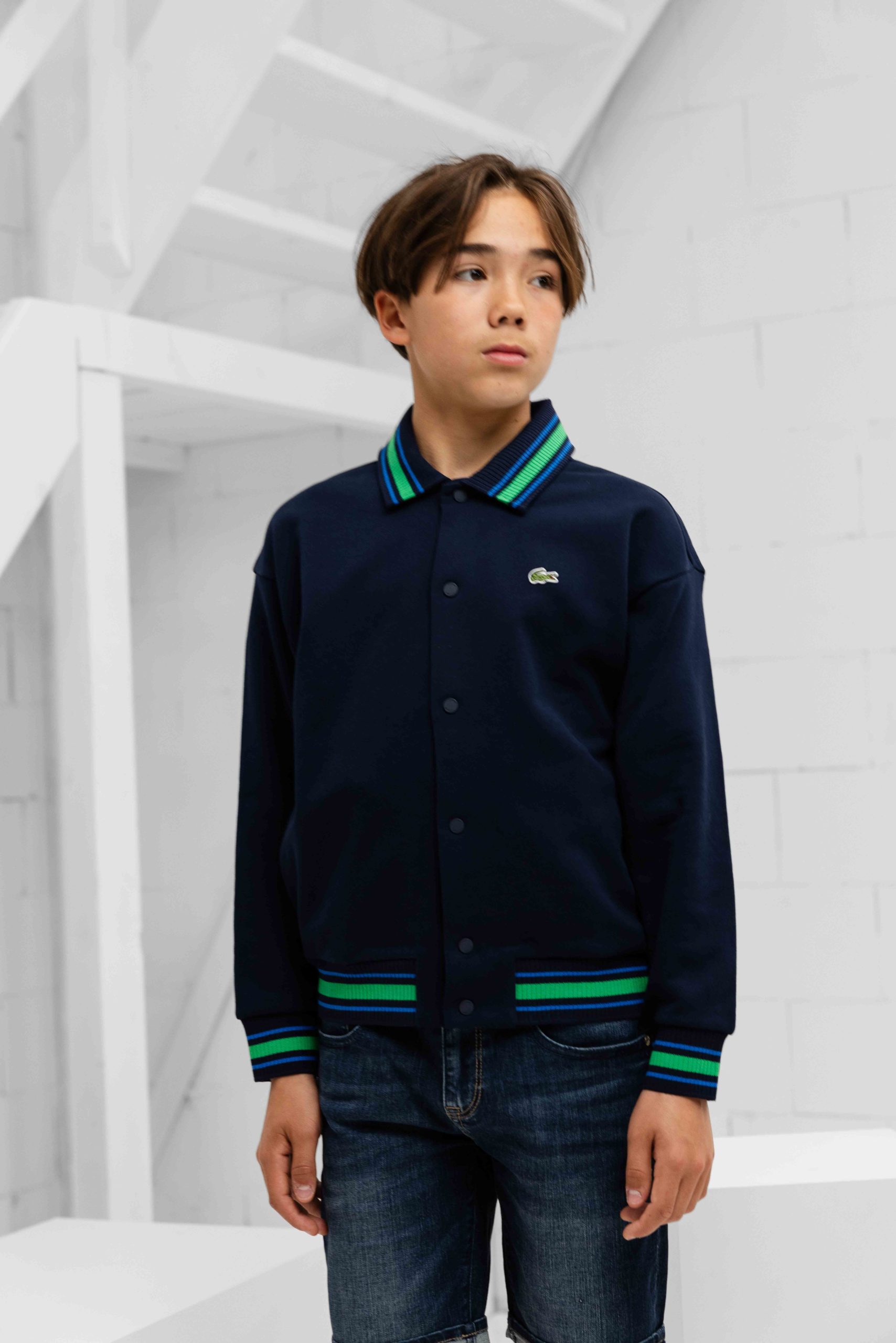 Lacoste Button-Down Fleece Jack Kids Donkerblauw