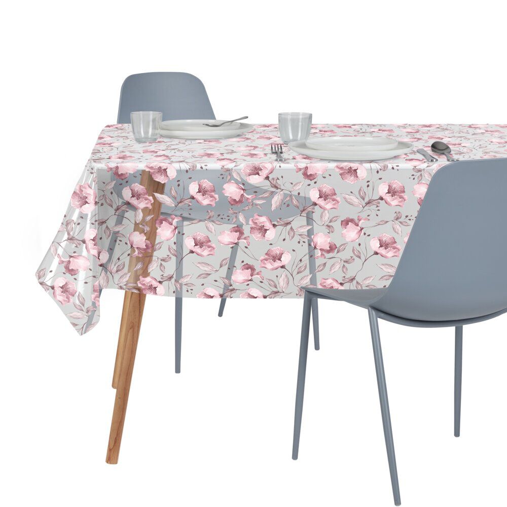 Nappe cristal rectangulaire transparente motif fleur bleue 140x240cm