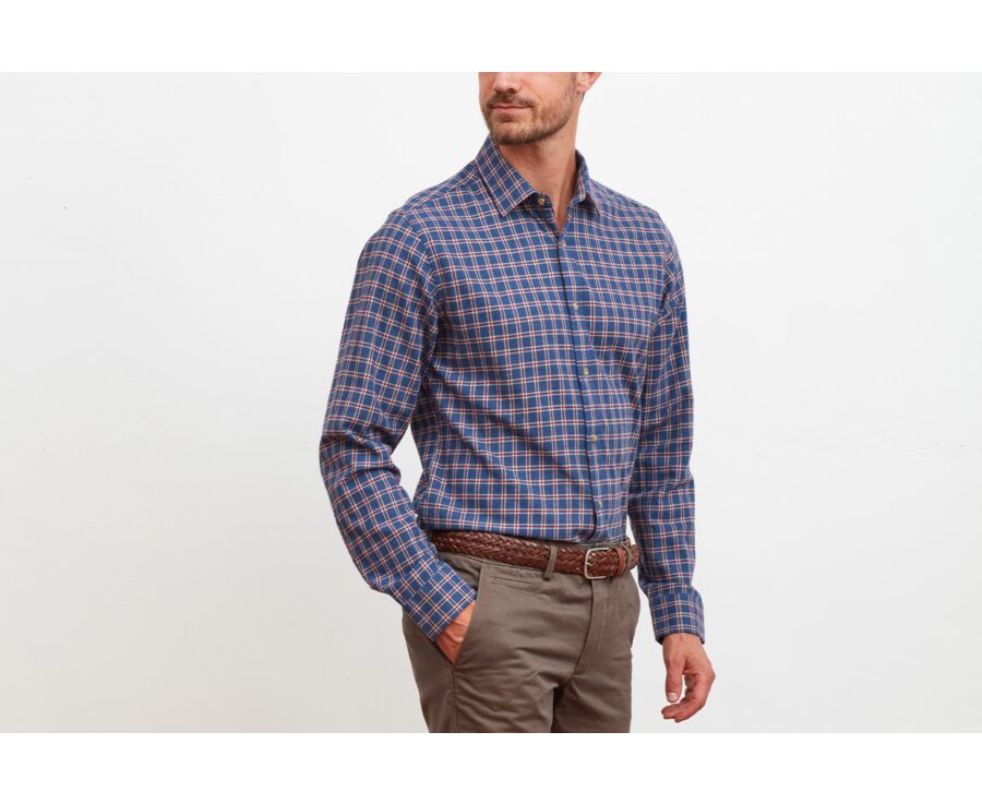 Chemise flanelle bleu à carreaux rouges - Col français - PAULIN II