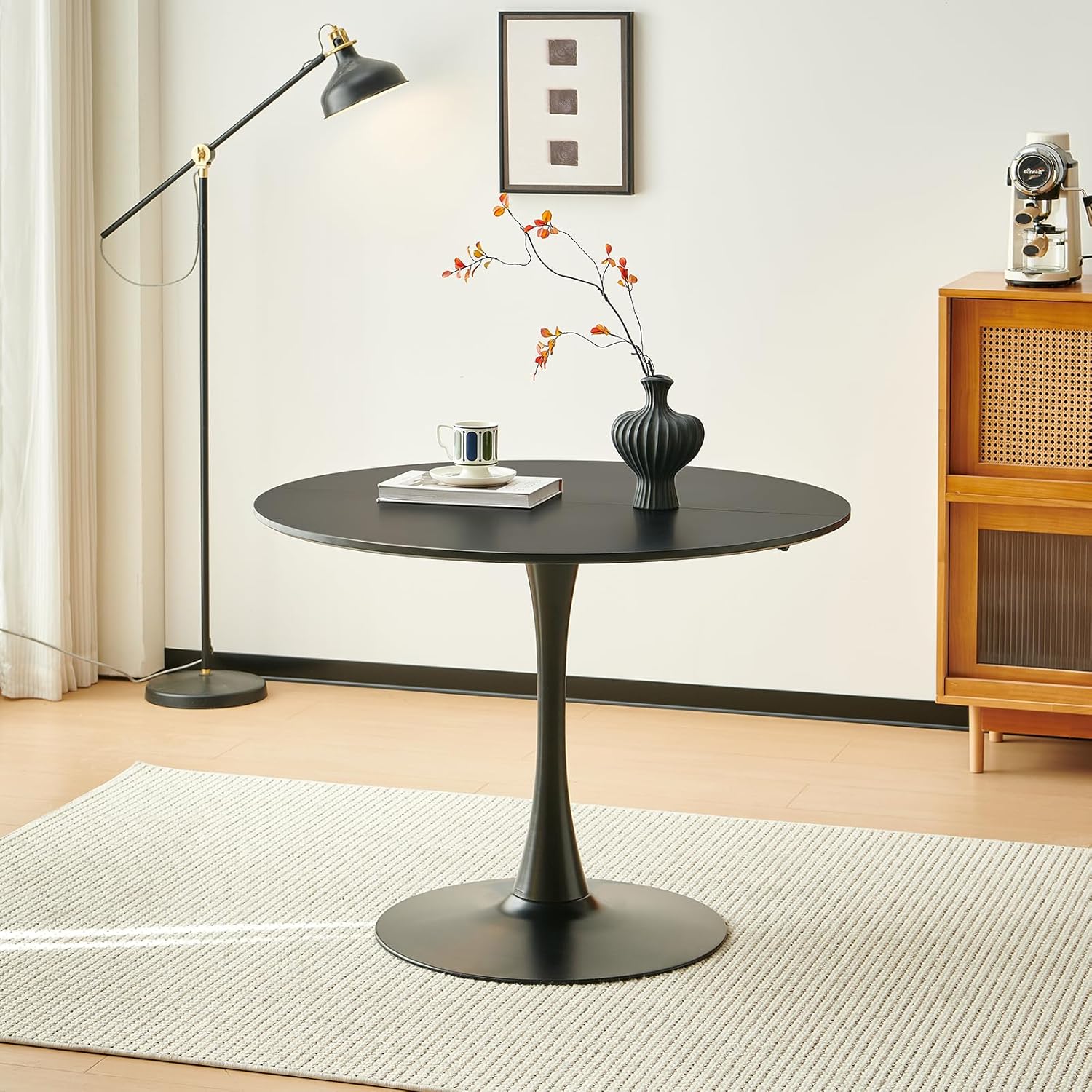 Skandinavisch Moderner Runder Esstisch, Schreibtisch, Bartisch, Geeignet für Küche, Esszimmer, Wohnzimmer und Büro, für 2-4 Personen, Durchmesser 100 cm, Schwarz