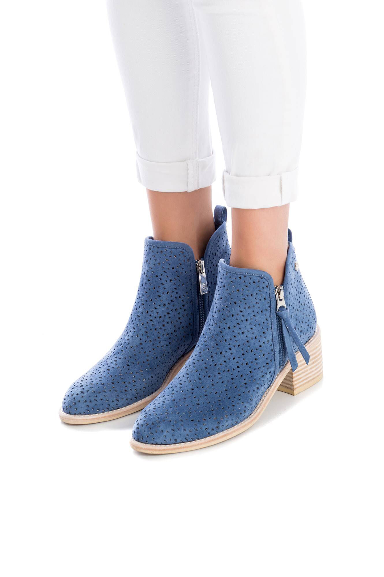 Botas de cano curto com salto para mulheres, Xti - azul médio