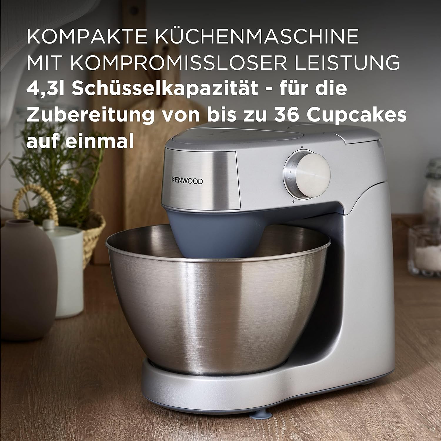 Kenwood Küchenmaschine Prospero+ KHC29.A0SI mit 4,3 L Edelstahlschüssel, inkl. Schneebesen, K-Teigbesen, Knethaken & Spritzschutz, Speisen für bis zu 6 Personen, 1000 W, kompaktes Design, Silber
