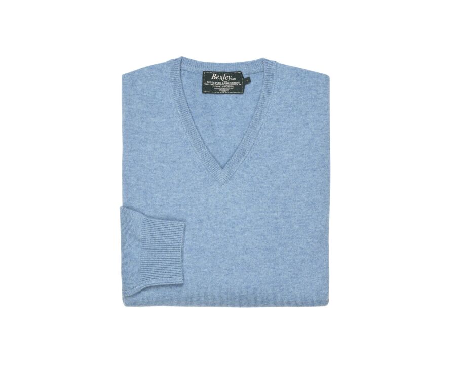 Pull homme laine col V Bleu Scandinave Chiné - ELIAN