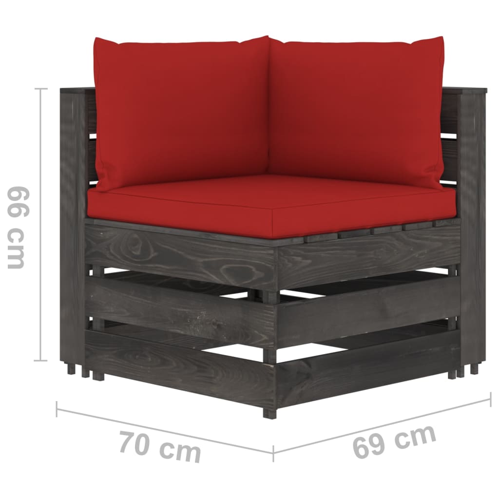 Salon de jardin meuble d'extérieur ensemble de mobilier 9 pièces avec coussins bois imprégné de gris