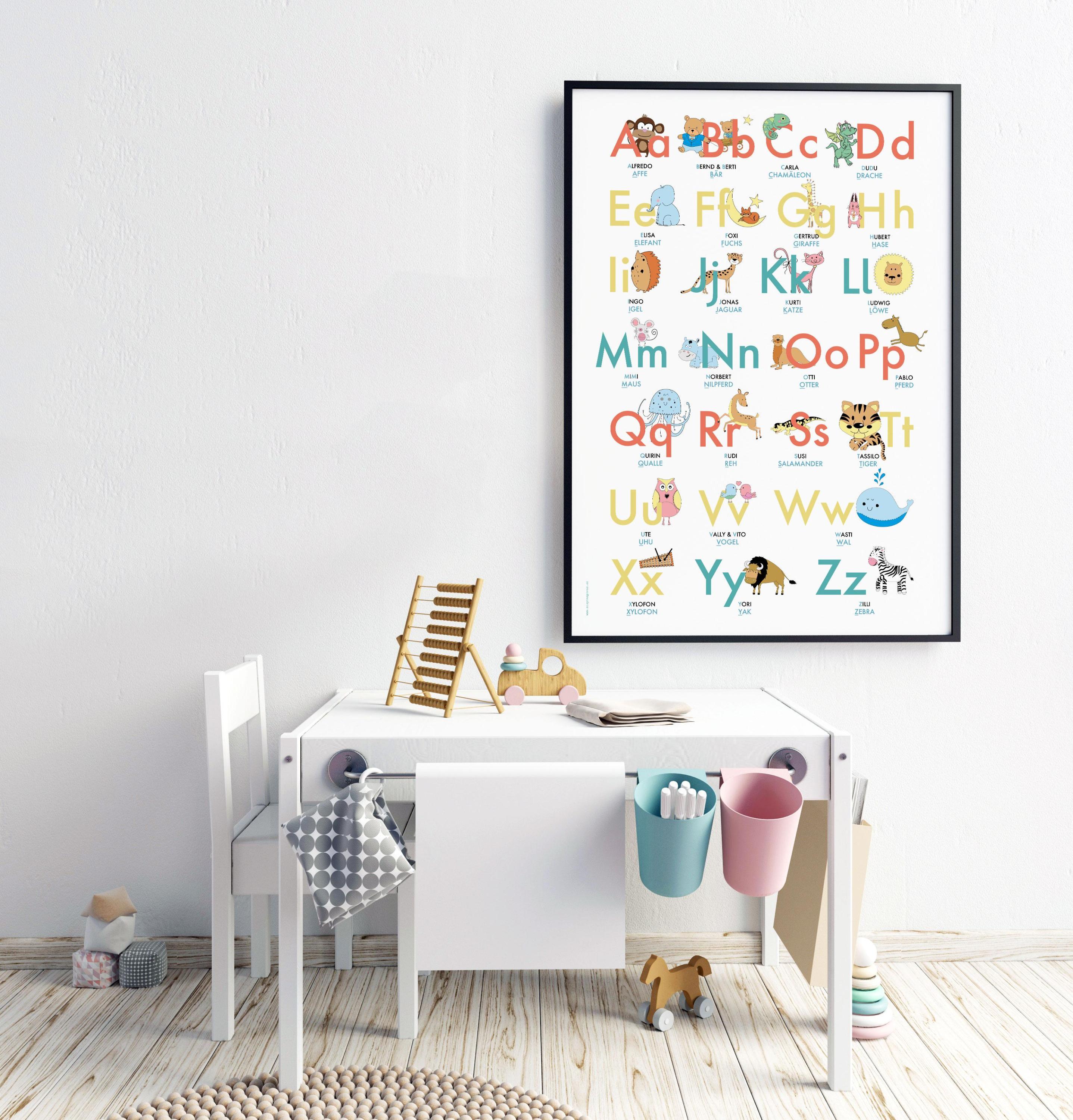 ABC Poster 70,7x100 cm | Alphabet spielerisch mit Tieren lernen | Das ABC-Lernposter mit Groß- und Kleinbuchstaben |