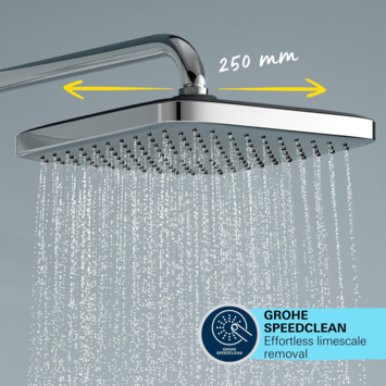 Grohe Douchesysteem Vitalio Comfort 250 Douchesysteem vierkant met omstelling, Max. 8,0L/M Bij 3 Bar Chroom - hartafstand kraan 15 cm